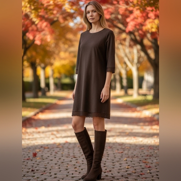 ZARA FAUX SUEDE, LACE, BROWN OLIVE  DRESS,  SIZE S, NWOT - Picture 4 of 5